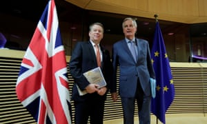 Michel Barnier, jefe negociador de Brexit de la Unión Europea, y David Frost, asesor europeo del primer ministro británico