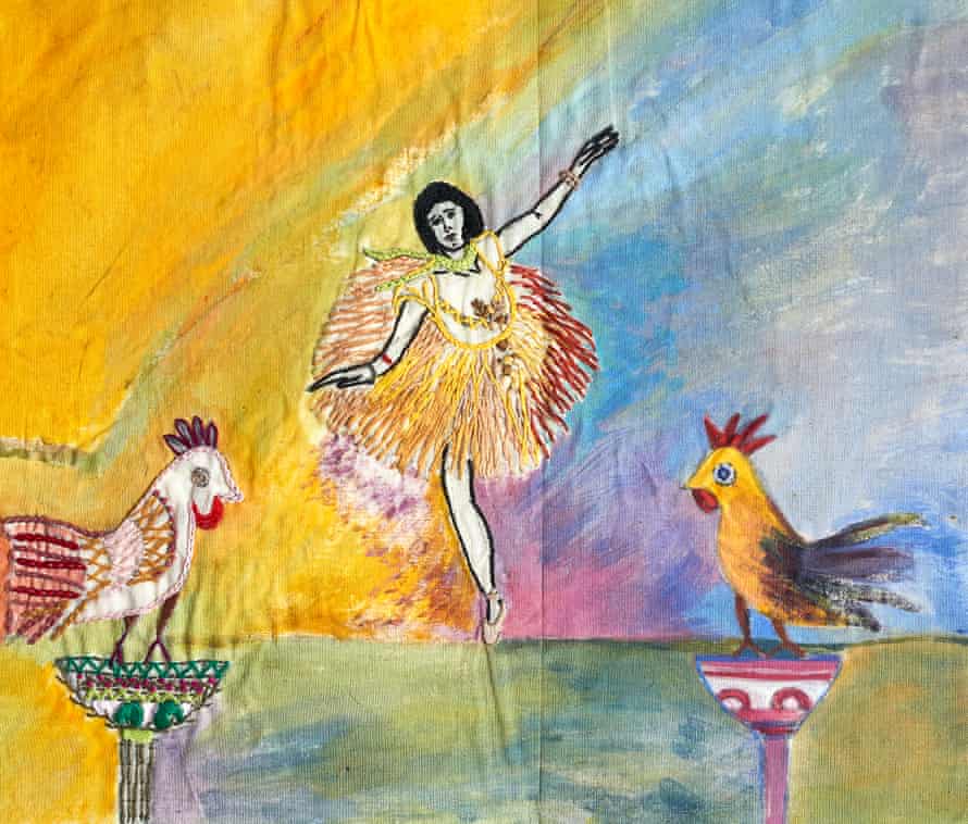 Los bailarines de Degas son la inspiración para esta pieza de acuarela y bordado, pero Fauzia ha agregado sus propios elementos.