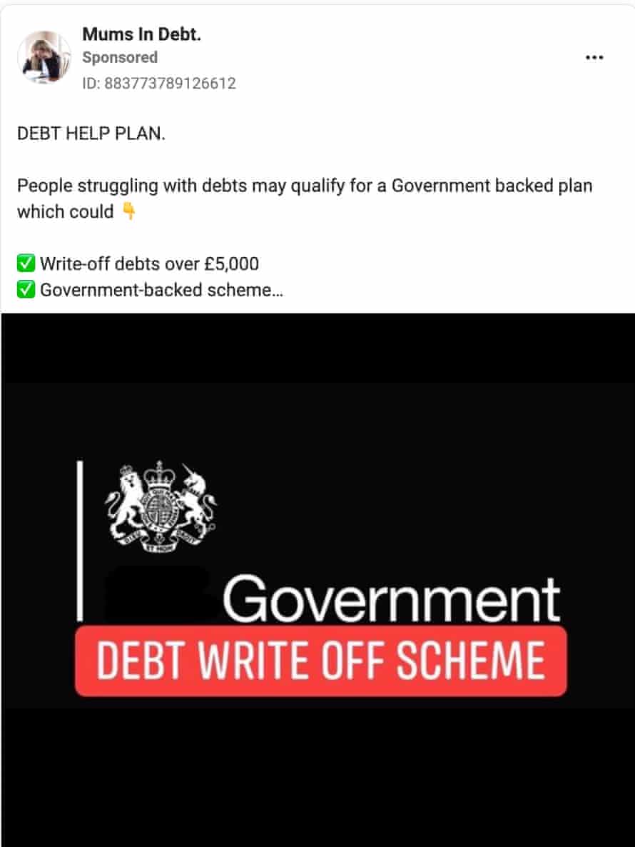 Un anuncio de manejo de deudas en Facebook colocado por Mums in Debt.